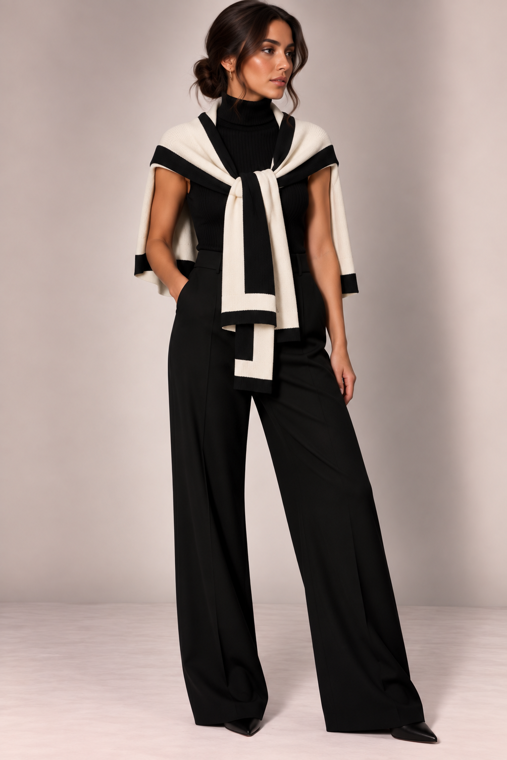 Shoulder Wrap Scarf with Contrast Trim