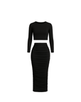 Long Sleeved Crop Top + Ruched Maxi Skirt - EMMYDEVEAUX