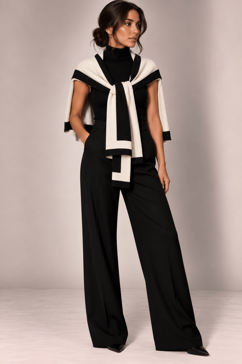 Shoulder Wrap Scarf with Contrast Trim - EMMYDEVEAUX