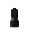 Sleeveless Turtleneck Bodysuit + Pleather Ruched Mini Skirt - EMMYDEVEAUX