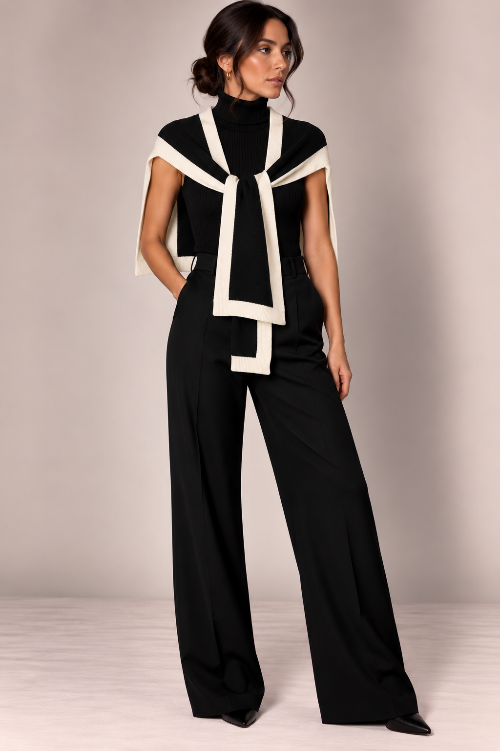 Shoulder Wrap Scarf with Contrast Trim