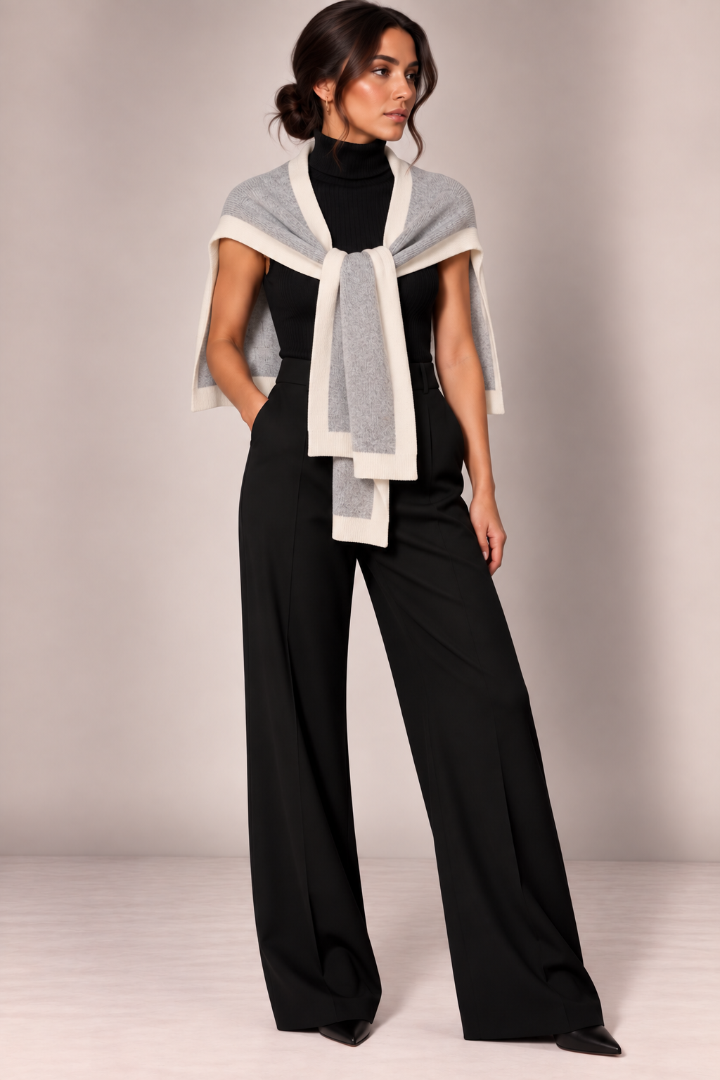 Shoulder Wrap Scarf with Contrast Trim