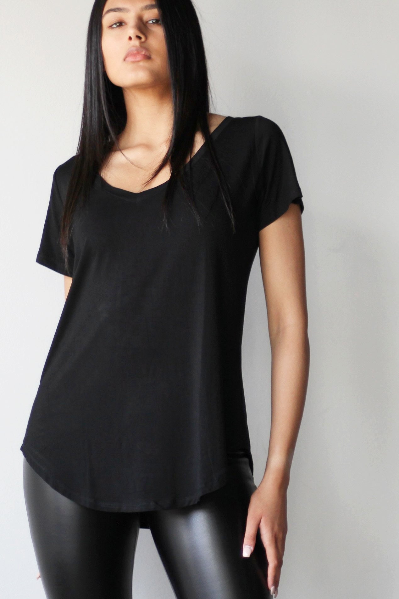 Boyfriend T-Shirt + Pleather Leggings - EMMYDEVEAUX