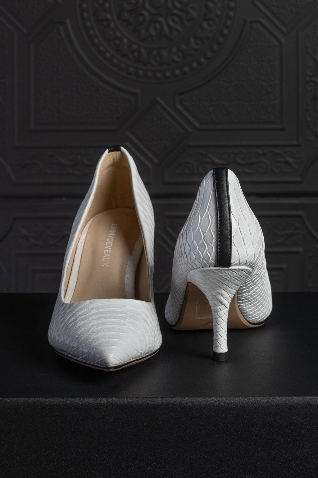 Harper Heel White Croc - EMMYDEVEAUX