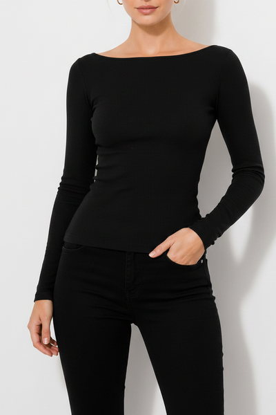 Long Sleeved Boat Neck Shirt - EMMYDEVEAUX