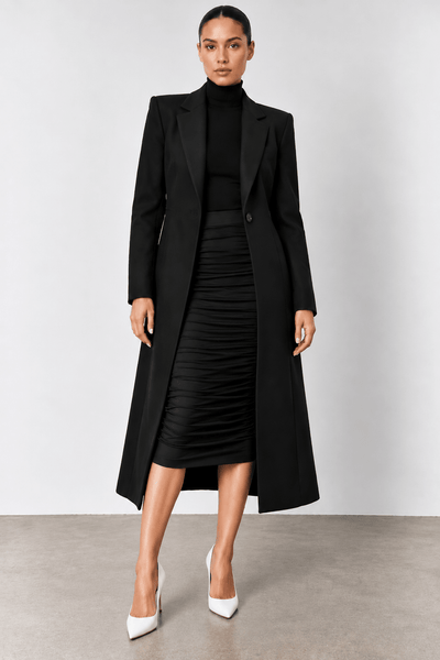 Ruched Midi Skirt - EMMYDEVEAUX
