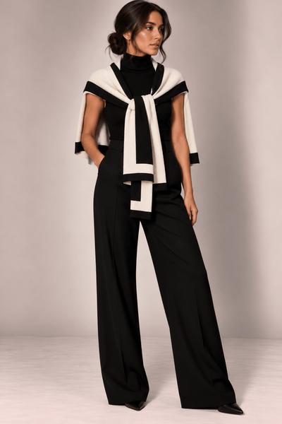 Shoulder Wrap Scarf with Contrast Trim - EMMYDEVEAUX