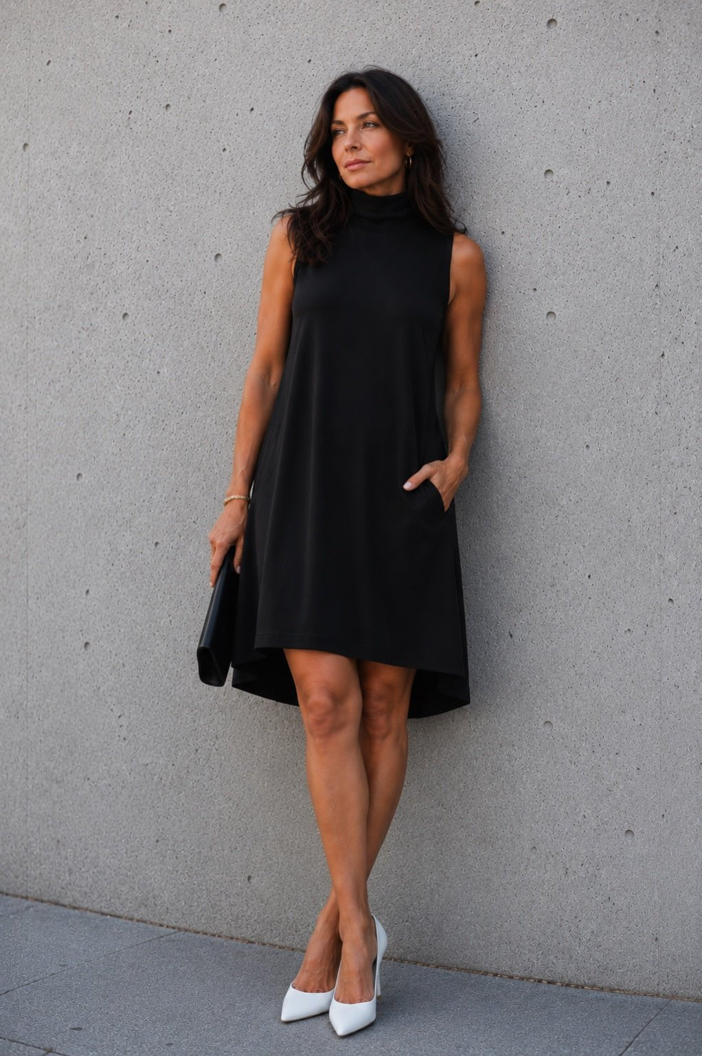 Sleeveless Turtleneck Pocket Dress - EMMYDEVEAUX