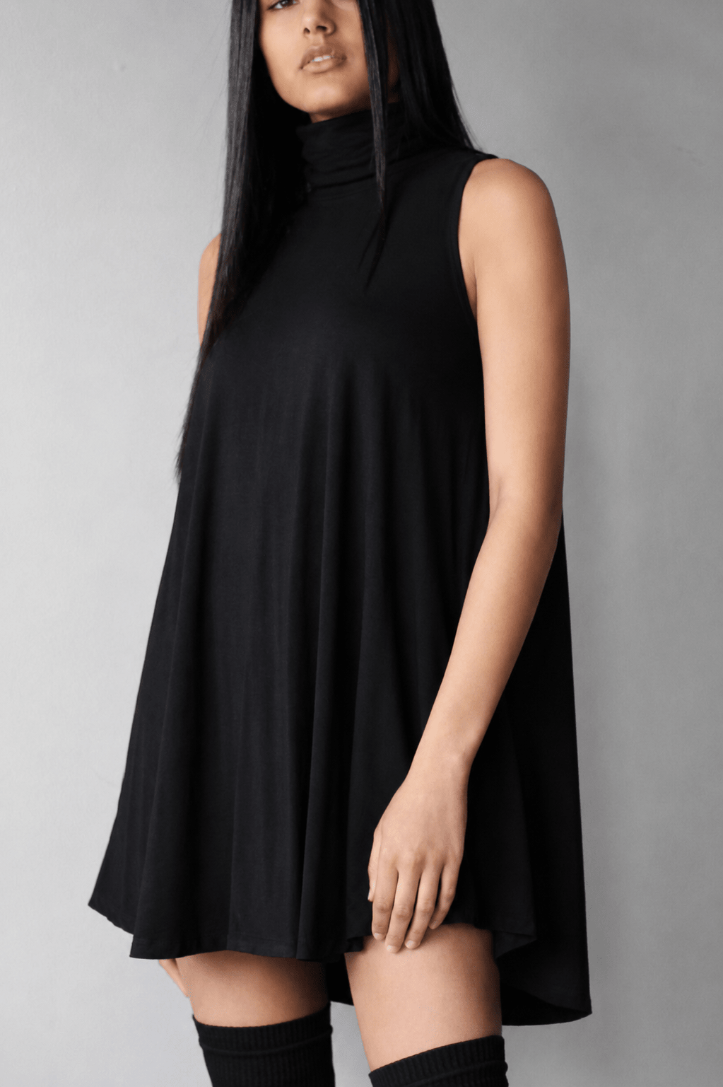 Sleeveless Turtleneck Pocket Dress - EMMYDEVEAUX