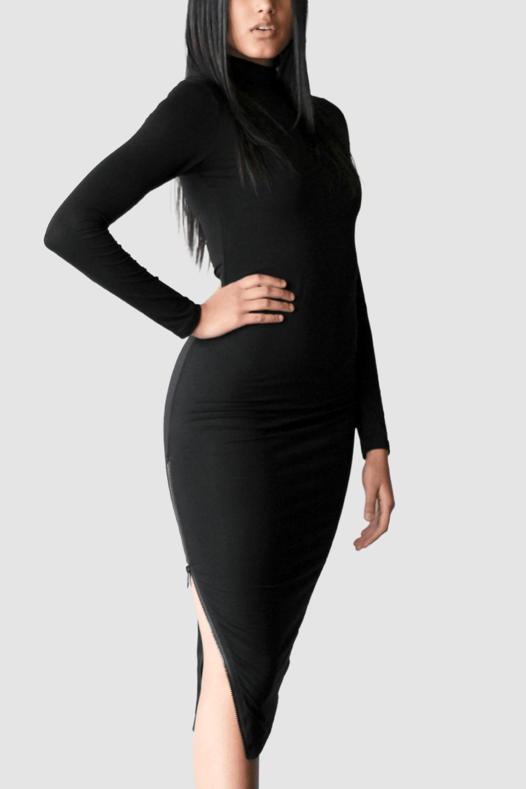 Turtleneck Midi Bodycon with Zippers - EMMYDEVEAUX