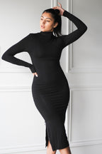 Turtleneck Midi Bodycon with Zippers - EMMYDEVEAUX
