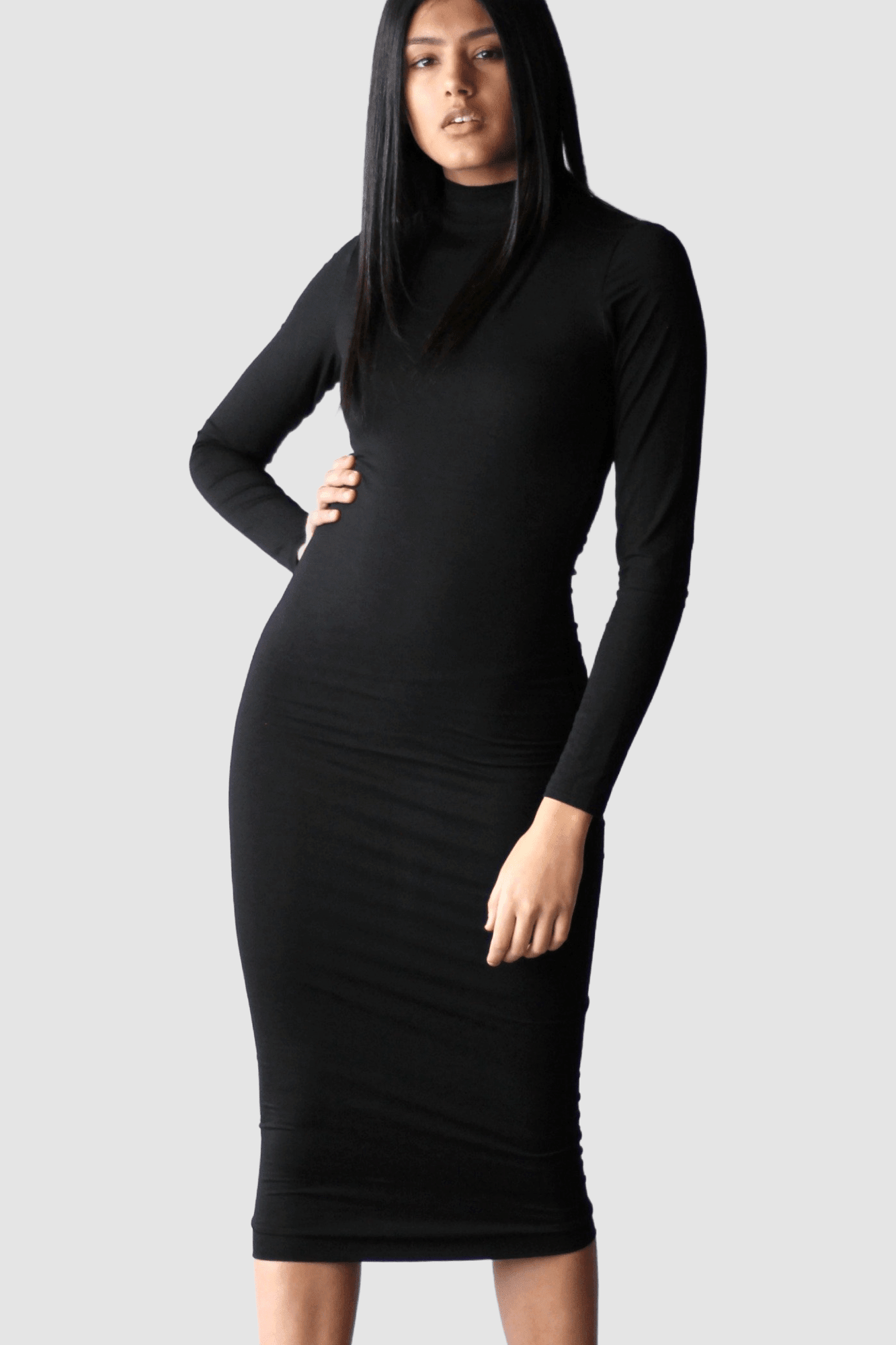 Turtleneck Midi Bodycon with Zippers - EMMYDEVEAUX