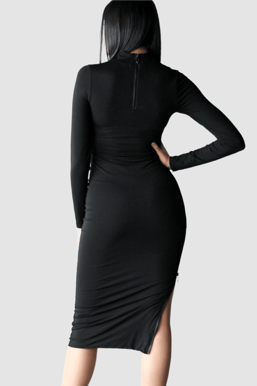 Turtleneck Midi Bodycon with Zippers - EMMYDEVEAUX