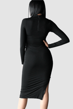 Turtleneck Midi Bodycon with Zippers - EMMYDEVEAUX