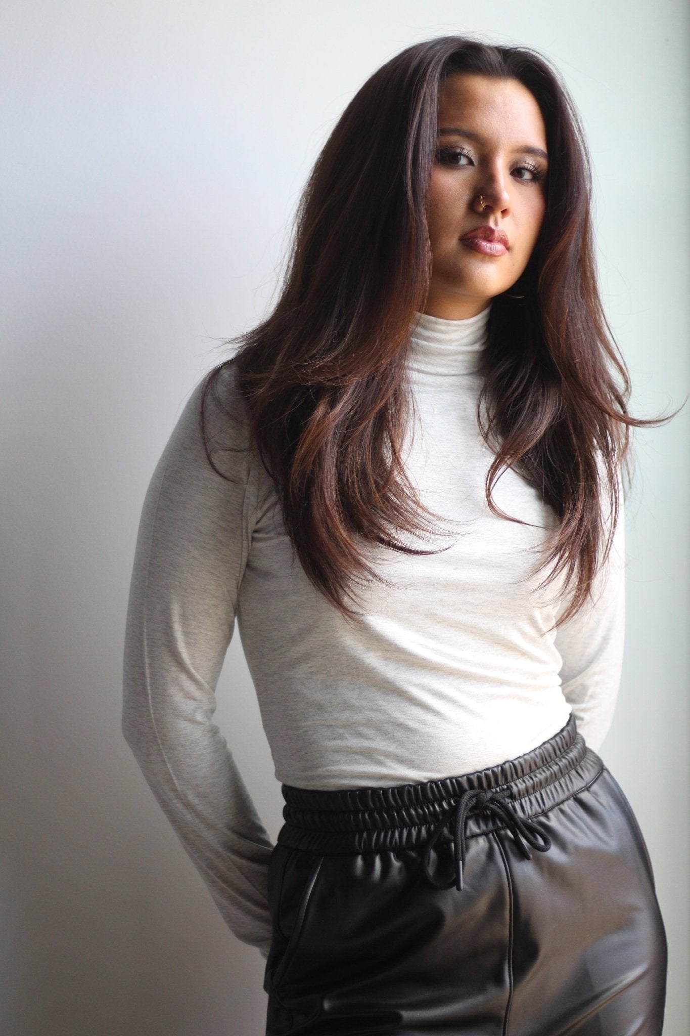 Turtleneck Shirt - Heathered White - EMMYDEVEAUX
