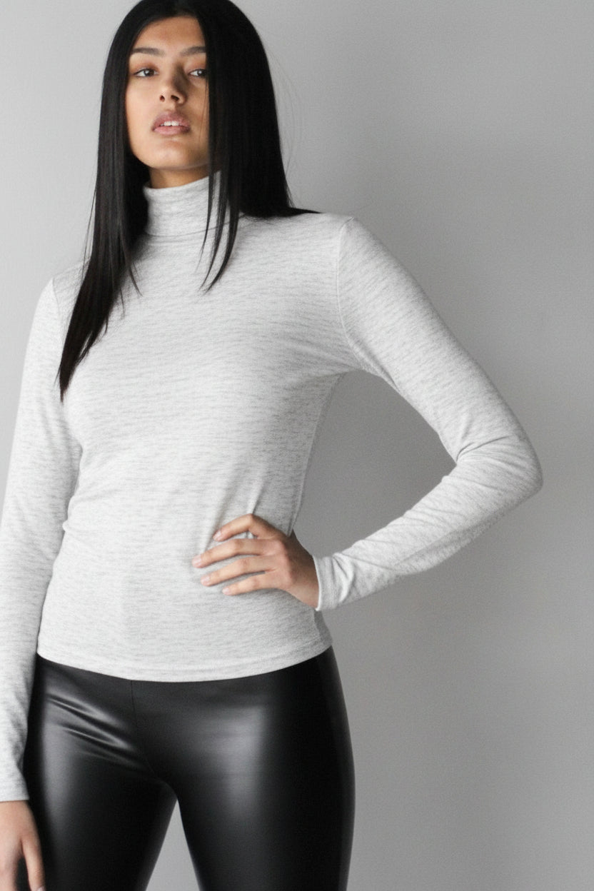 Turtleneck Shirt - Heathered White - EMMYDEVEAUX