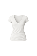 V-Neck T-Shirt - Heathered White - EMMYDEVEAUX