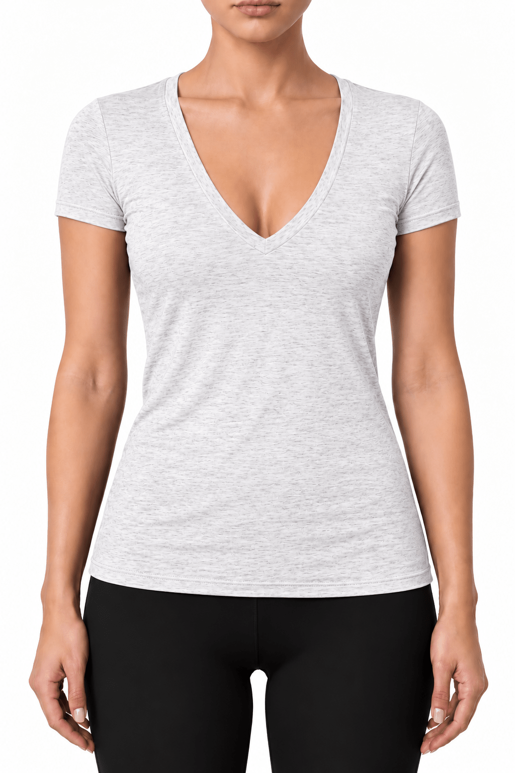 V-Neck T-Shirt - Heathered White - EMMYDEVEAUX
