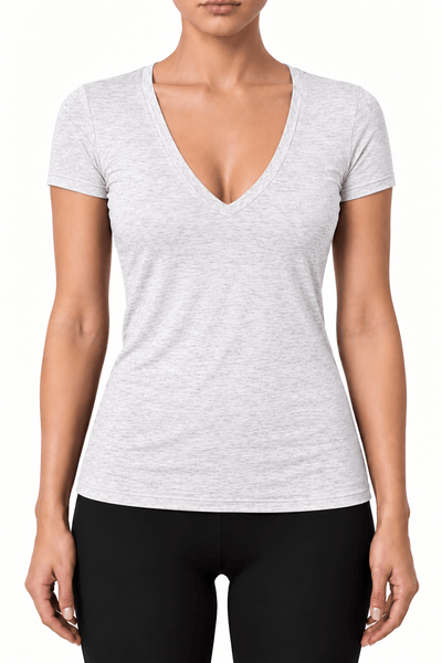 V-Neck T-Shirt - Heathered White - EMMYDEVEAUX