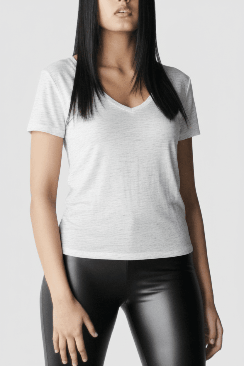 V-Neck T-Shirt - Heathered White - EMMYDEVEAUX