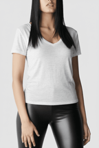 V-Neck T-Shirt - Heathered White - EMMYDEVEAUX